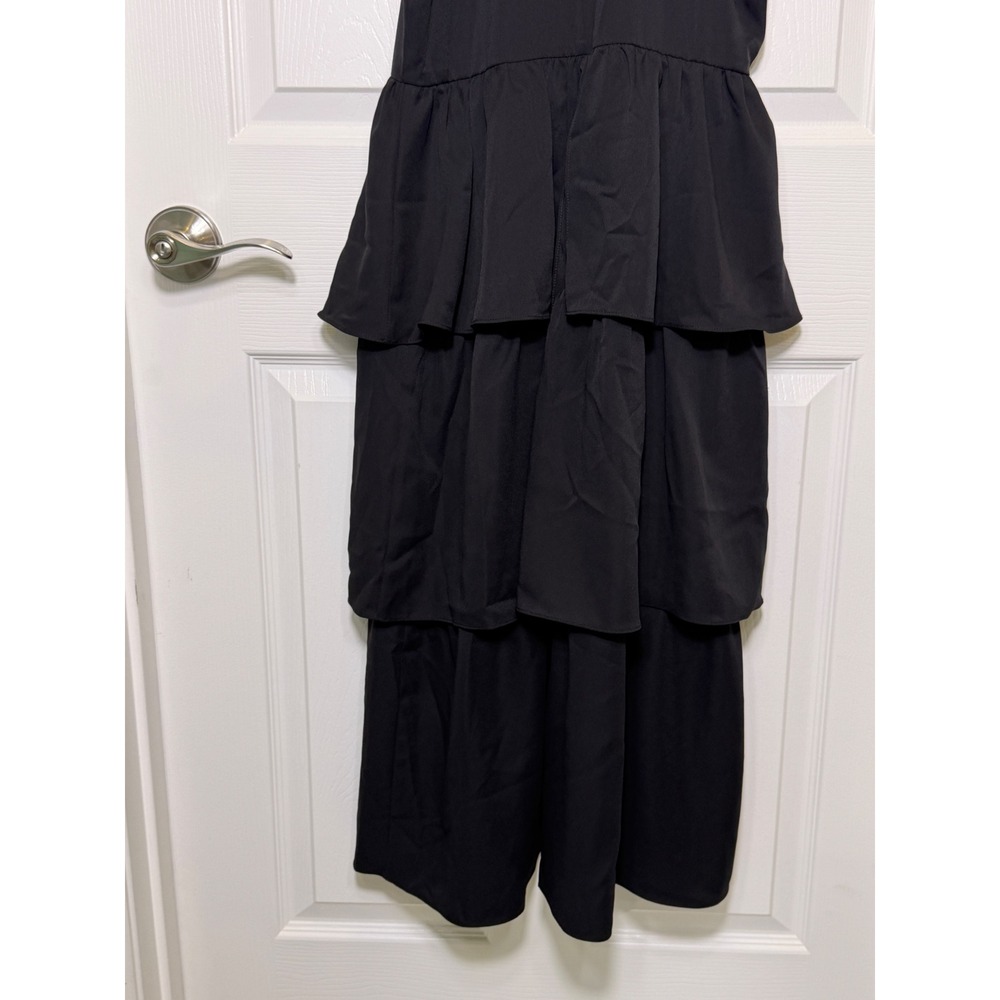 Amanda Uprichard Shanae Dress Women Size‎ M Black Tiered Halter Midi Keyhole NEW - Picture 9 of 12